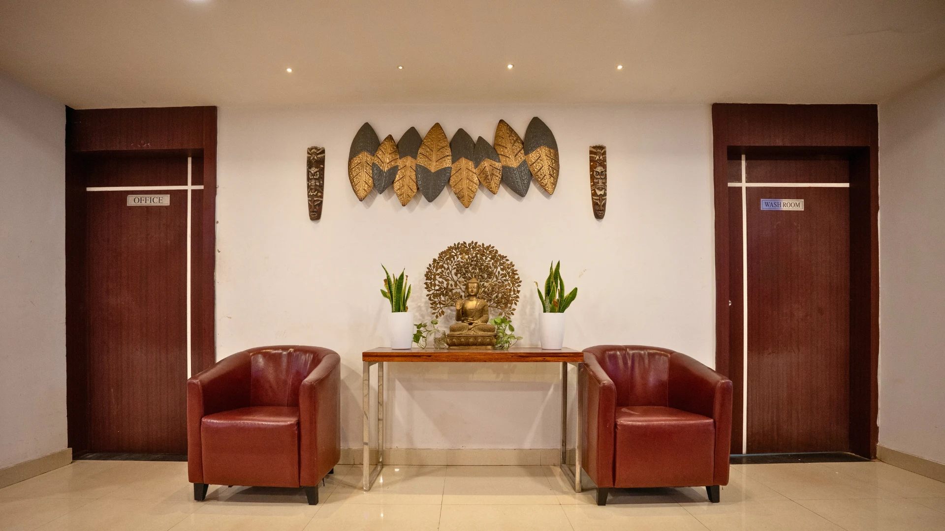 Seating area in a common corridor at Hotel Shubham Grand